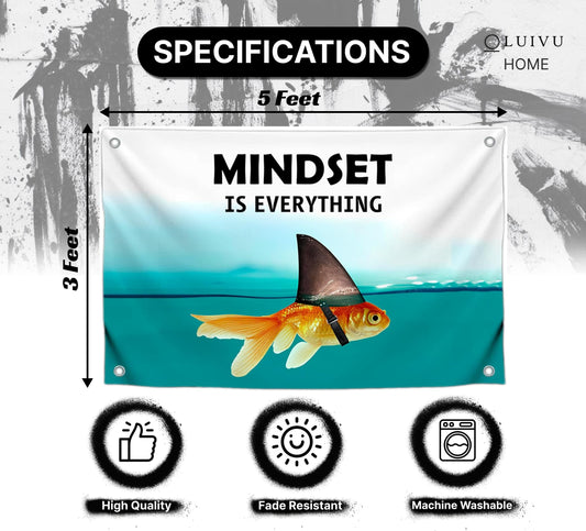 3x5 Ft Motivational Polyester Flag Mindset is Everything with 4 Grommets - Wall Art Single Sided Poster for Home or Office - Inspirational Wall Decor