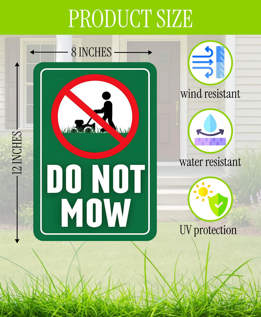 Set of 3 Double Sided 12x8 Inches Do Not Mow Sign with Metal Stakes.Plastics Garden Mow Signs for Outdoor and Indoor.No Mowing Beyond This Point Sign
