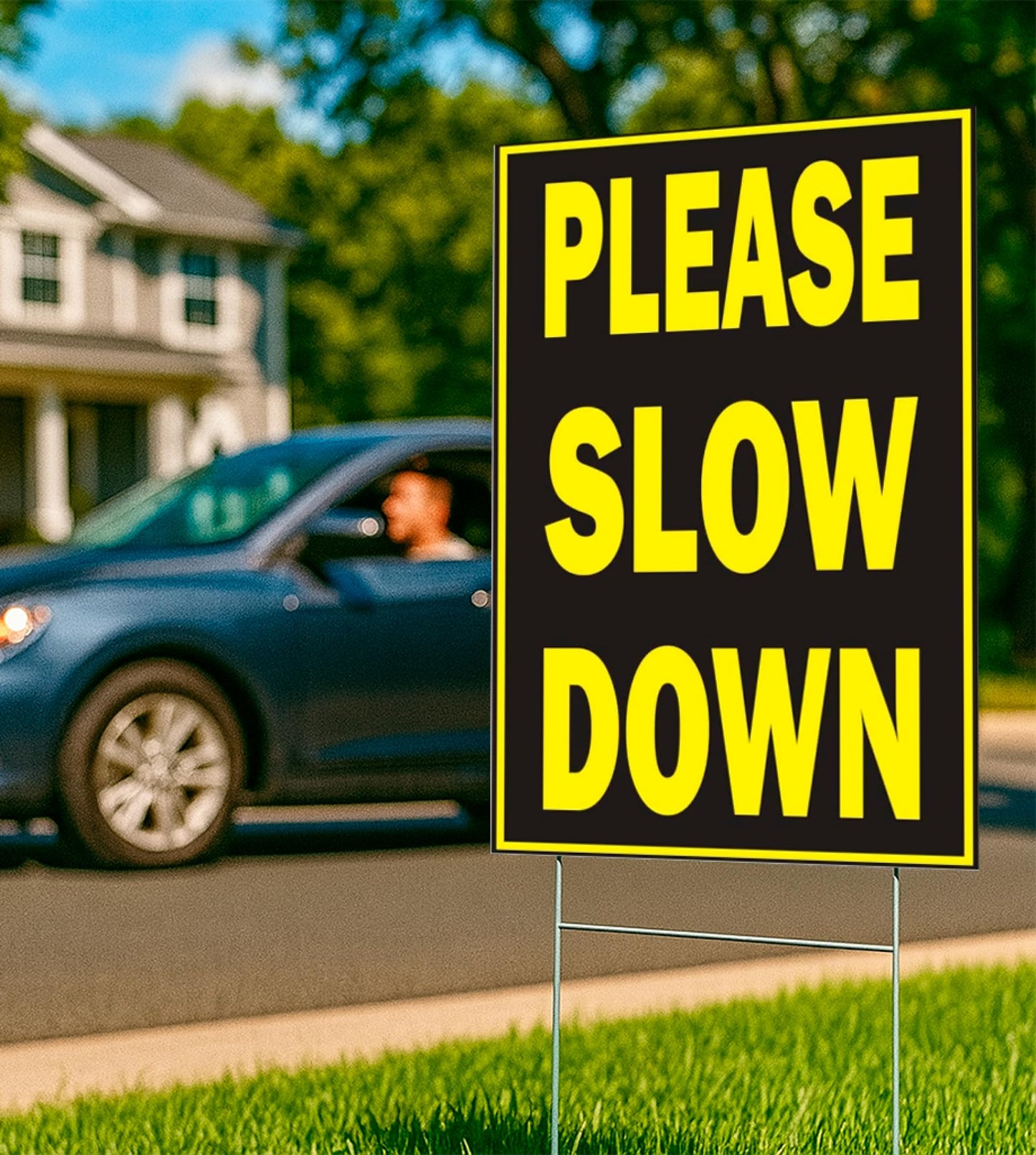 3X Double Sided 8x12 Please Slow Down Sign for Playing Kids in the Street - Traffic Plastic Signs with Stakes