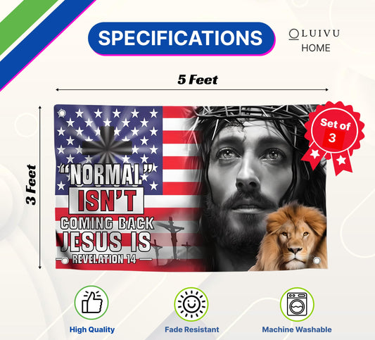Set of 3 Christian Polyester Flags 3x5 Feet with 4 Brass Grommets - Christian Jesus American Flags for Outside or Inside. Americane Flag Lion of Judah