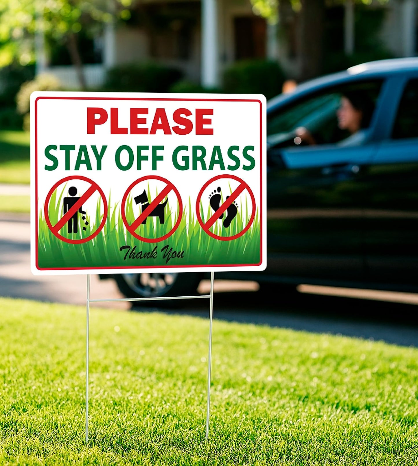 8x12 Inch 3X Double Sided Please Stay Off Grass Plastic Sign - No Dog Poop Signs for Yard outdoor - Pick Up After Your Dog Sign