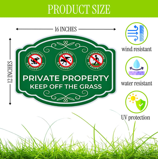 3X Double Sided 12x16 Inches Private Property Keep Off The Grass Yard Plastic Signs with Metal Stakes