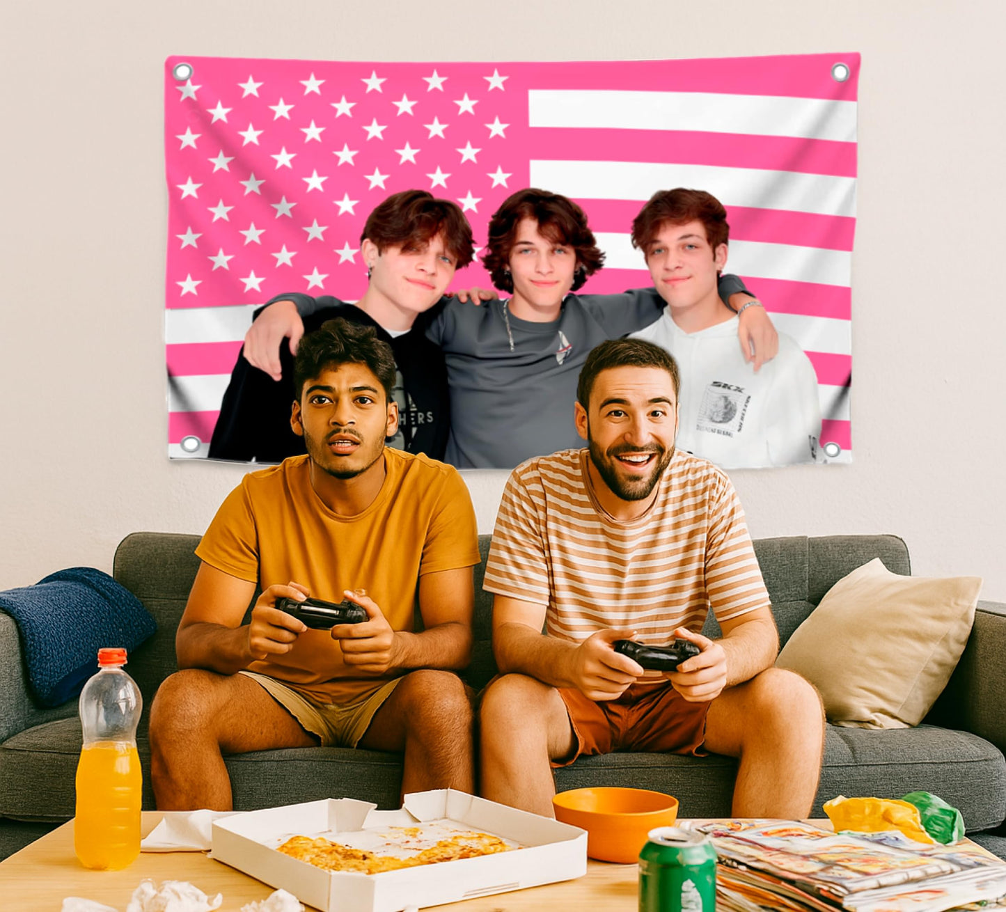 3x5 Feet Triplets American Single Sided Flag with 4 Brass Grommets - Funny Tapestry Pink Banners for Gifts - Bedroom College Dorm Concert Bar Musical