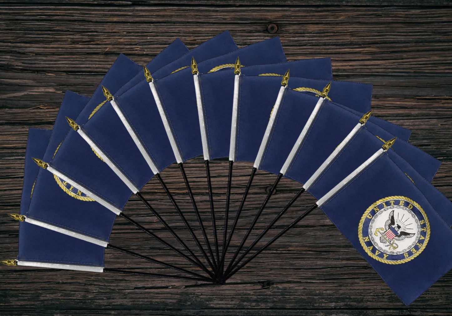 Pack of 12 (Dozen) 4x6 Inch U.S. National Emblem Military Service Miniature Desk & Table Flags - Polyester Small Mini Military Stick Flags