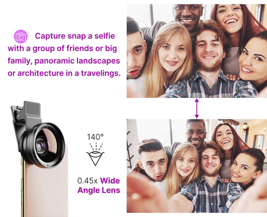 Black Phone Micro Angle Camera Lens - Micro Lens 0.45x for iPhone Samsung and Android - Phone Lens Attachment for Video or Photo Shooting