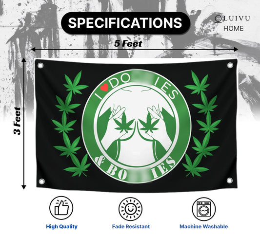 3x5 Feet I Love Doobiess And Boobies Single Sided Flag with 4 Grommets - Cool Funny Flags For Room Guys - Funny Polyester Tapestry Cool Wall Flags