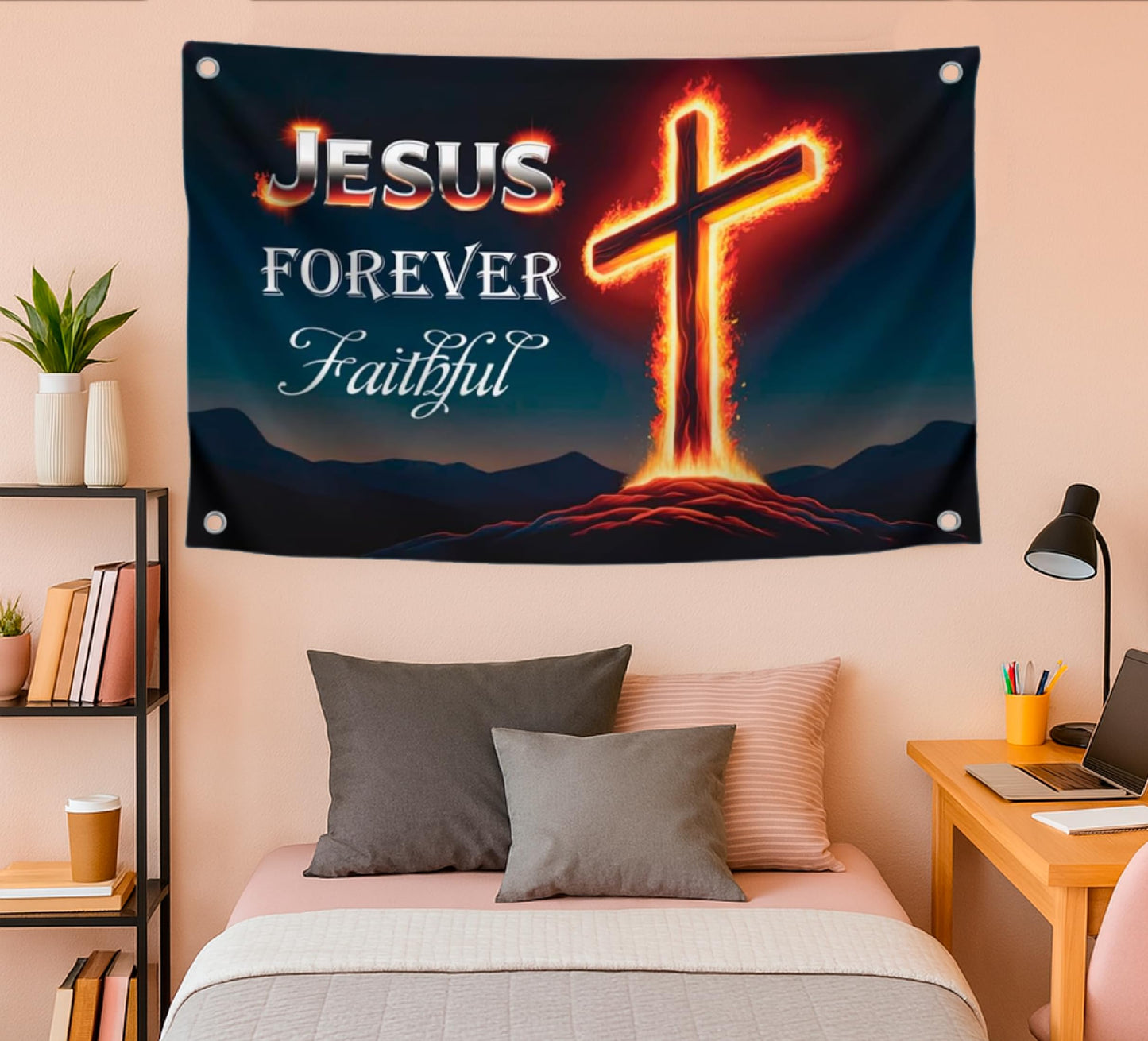 3x5 Feet Polyester Flag "Forever Faithful" with 4 Brass Grommets - Decoration Garden Banner for Indoor or Outdoor - Tapestrys Christian Cool Wall Flag