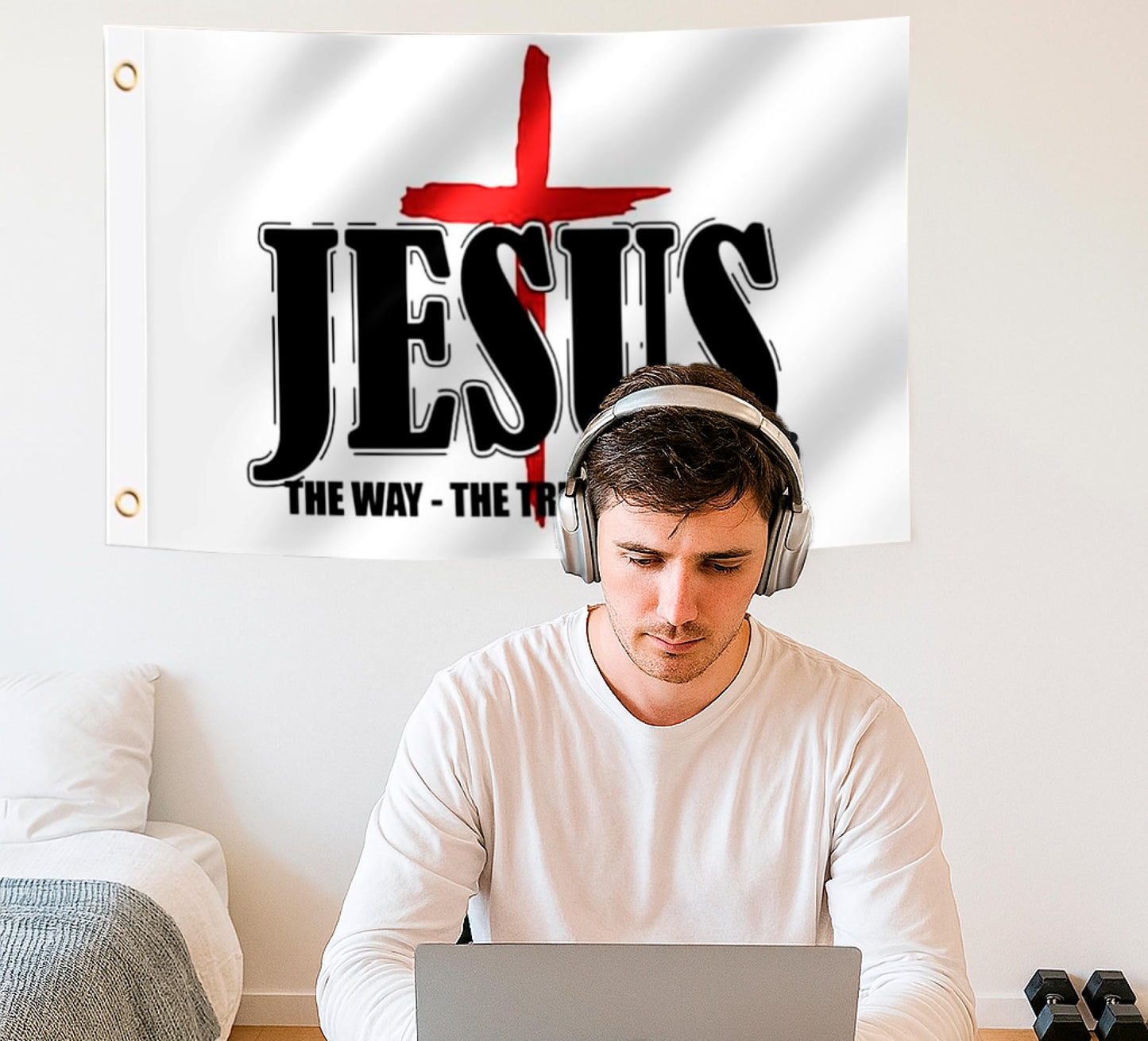 3x5 Ft Jesus The Way Truth Life Polyester Flags Without a Flagpole - American Single Sided Flags for Outside with 2 Grommets