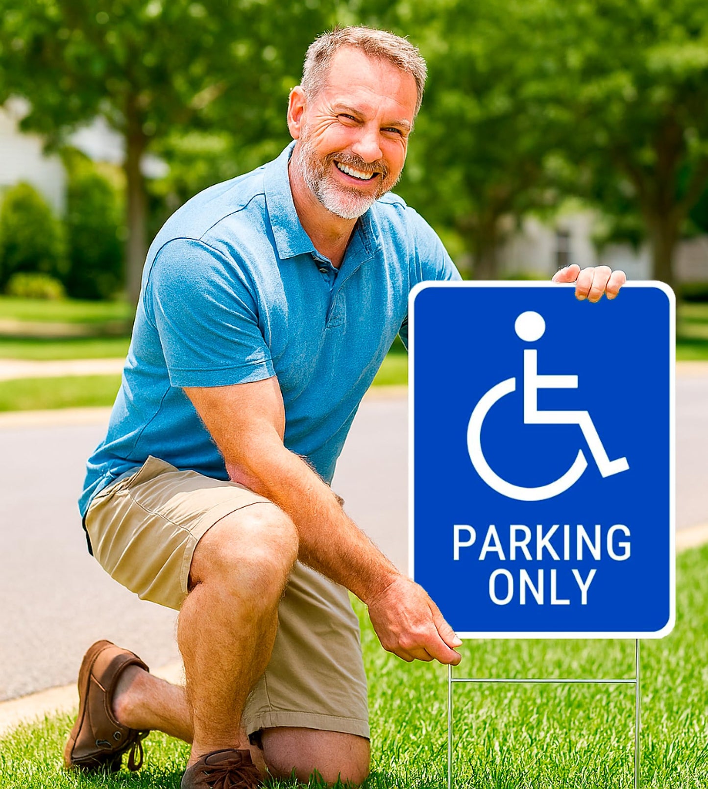 Set of 3 Double Sided 12x16 Inches Reserved Parking Signs for Handicapped Only with Metal Wire H-Stakes