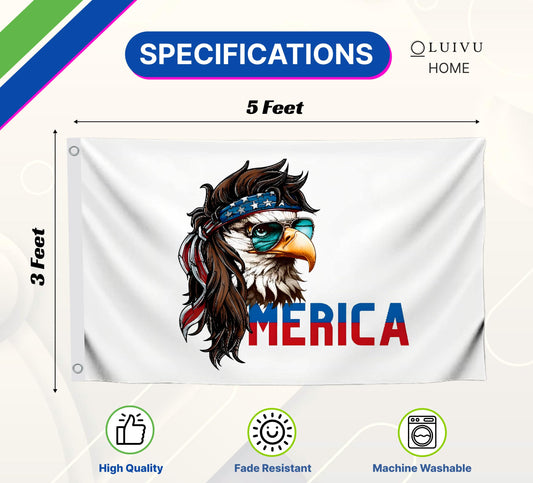3x5 Feet American Bald Eagle Merica Polyester Flags with 2 Grommets - 4th of July American Funny Single Sided Banner - Americans Eagle Flag