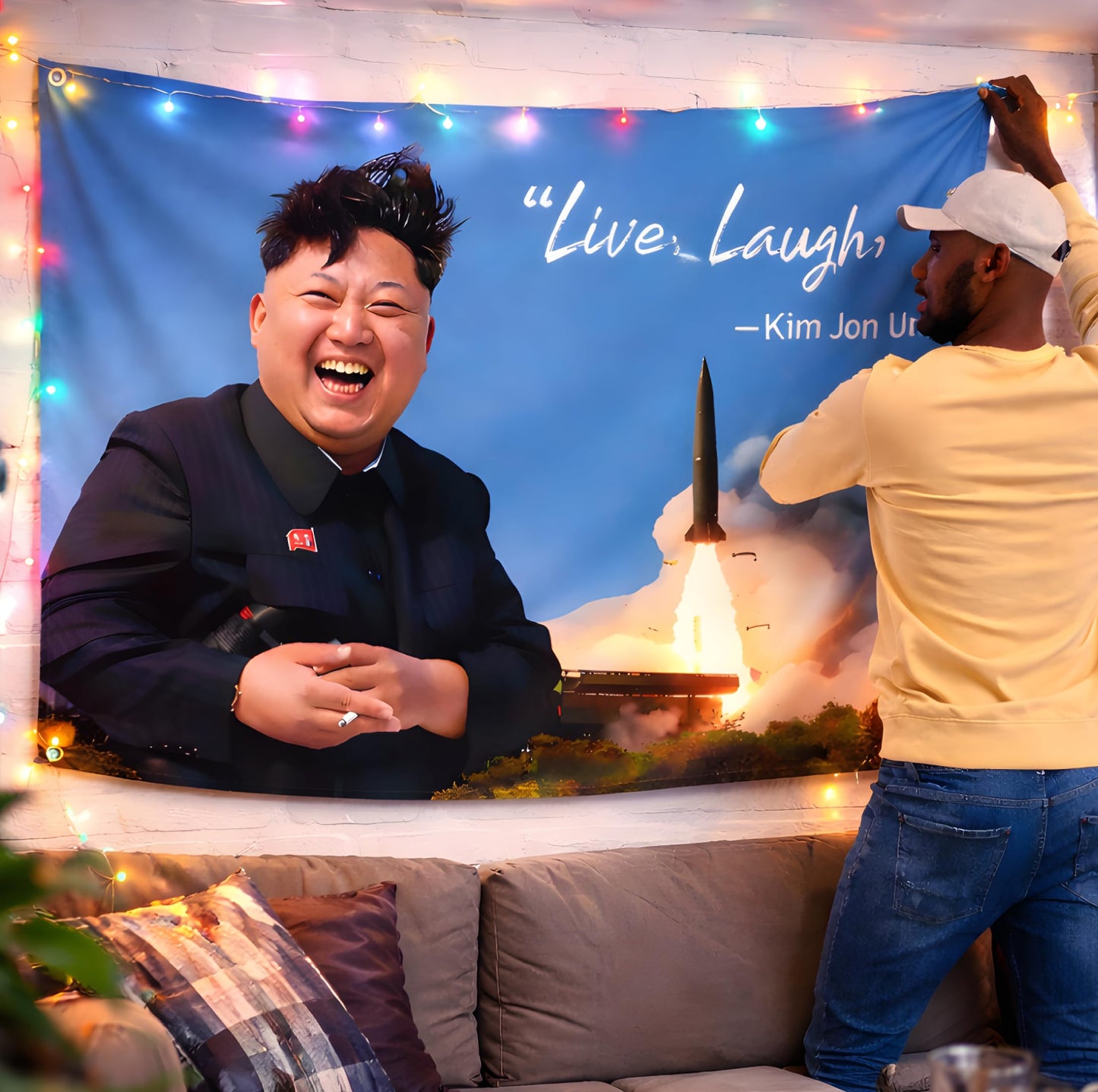 3x5 Feet 100% Lightweight Polyester Flag - Live Love Laugh Kim Jong Flags with Four Brass Grommet - Funny, Cool Single Sided Flag for Decor Boys Room