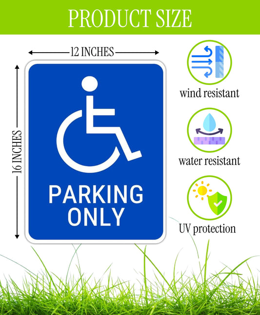 Set of 3 Double Sided 12x16 Inches Reserved Parking Signs for Handicapped Only with Metal Wire H-Stakes