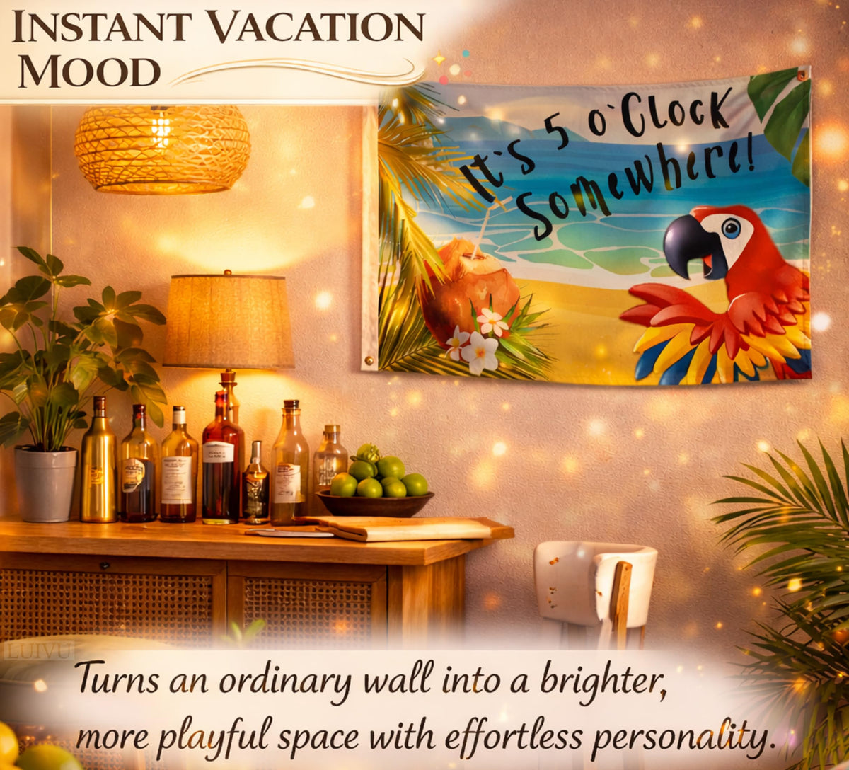 12x18 in It's 5 O'Clock Somewhere Flag – Double-Sided Tropical Bar Banner