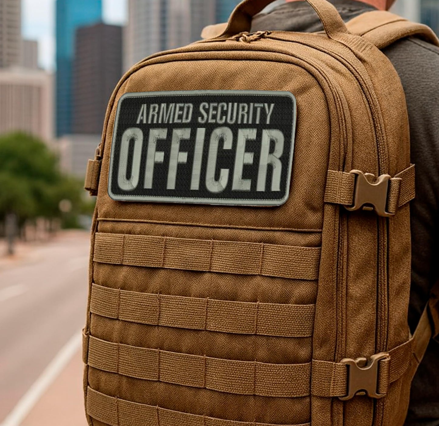 Set of 2 Armed 4x10 and 2x5 inches Security Officer Embroidery Patches - Officer Quality Grey Patches for Jacket Hat Backpacks