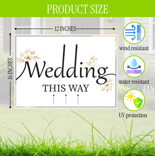 ULVEOL 12x16 inch Pack of 3 Wedding Direction Arrow Signs - Classic White Plastic Wedding Signs with H Stakes - Double-Sided Printed Arrows