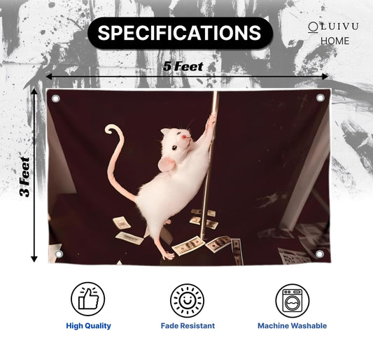 3x5 Feet Funny Flag Picture of Mouse Meme - Four Brass Grommets - Single Sided Cool Banner for Room - Funny Polyester Bright Tapestry for Bedroom Guys