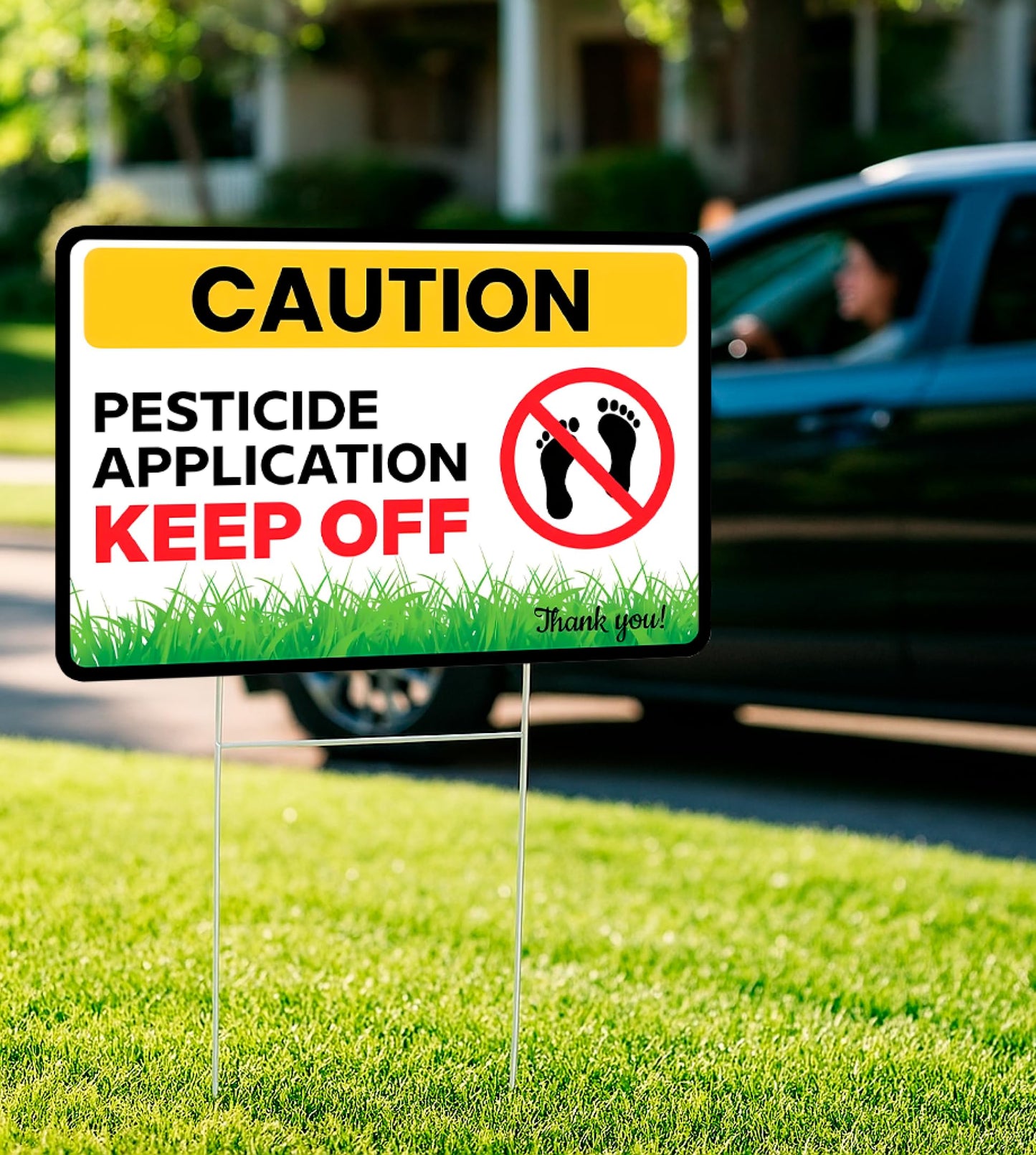 12x8 Ft 3X Double Sided Caution Application Keep Off with Metal Stakes - Plastic Street Caution Yard Sign - Plastic Surface Keep off Sign