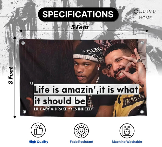 3x5 Ft Rapper and Future Funny Polyester Flag with 4 Brass Grommets - Funny Single Sided Tapestry Man Cave Wall Meme Flag for Dorm