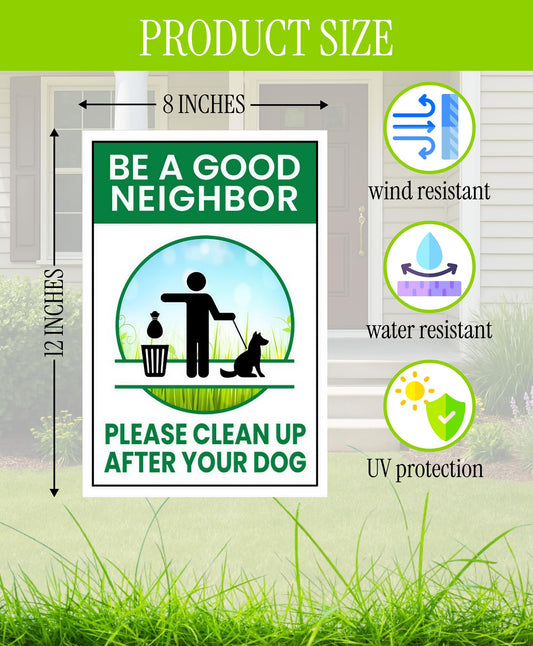 12x8 3X Neighbor Clean Up After Your Dogs Plastic Signs - No Dog Poop Double Sided Sign for Yard - No Dogs Allowed or Keep off Grass Sign
