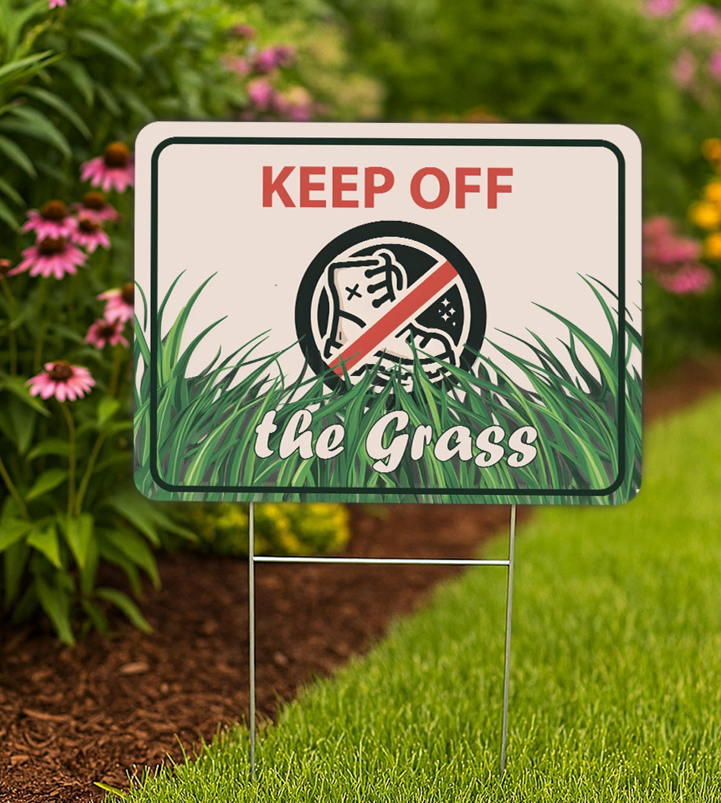 Set of 3 Double Sided 12x8 Inches Plastic Sign With H-Stakes "KEEP OFF the Grass" - Signs do not Walk on the Garden in the Yard
