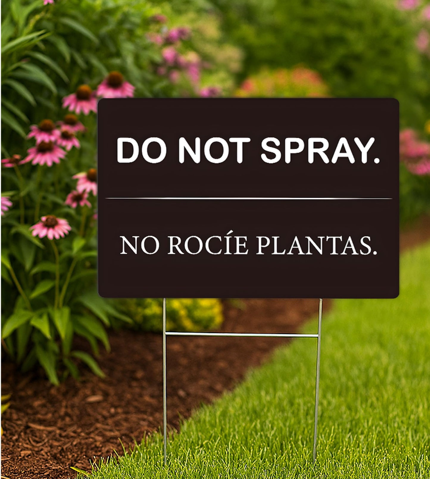 Set of 3 Do Not Spray Yard Black Sign with Metal Stake 12x8 Inches - No Podar Las Plantas Signs for Outdoor or Indoor