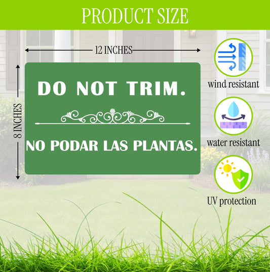 3 Pcs 12x8 Inches Corrugated Plastic Do Not Trim Yard Signs with Metal Stakes - Bilingual Plastic Plant Signs or Garden Markers for Outdoor Lawn