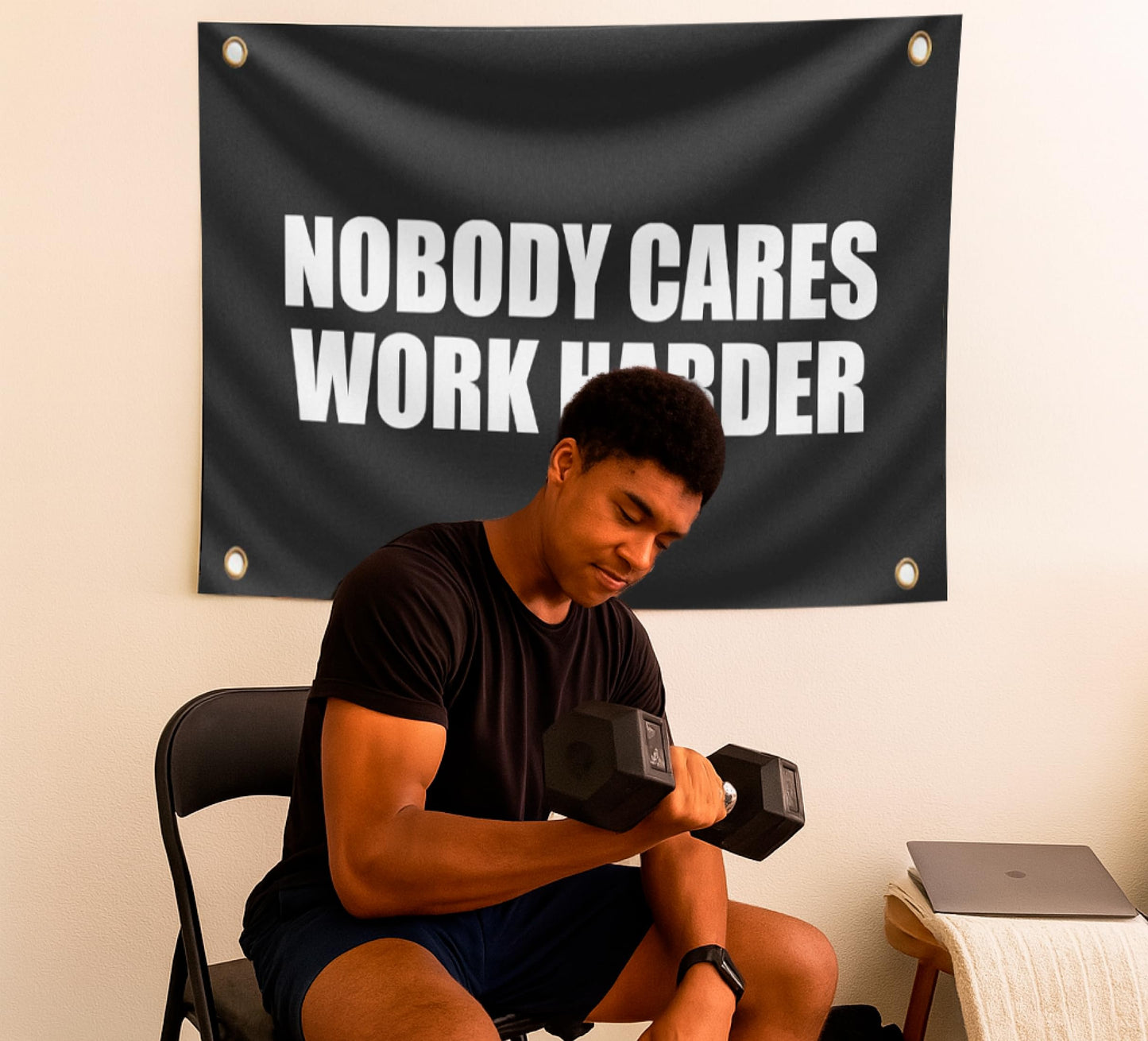3x5 Feet Nobody Cares Motivational Gym Polyester Banner with 4 Grommets - Inspire Your Workout with this Flag - Fitness Wall Single Sided Decor