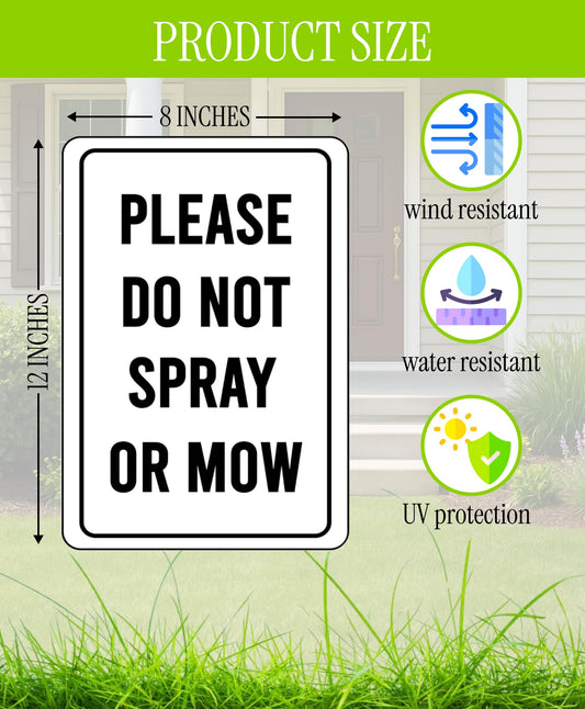 Set of 3 Double Sided Please Do not Spray or Mow Sign with Metal Stakes - 12x8 Inches Plastics Garden Signs Outdoor or Indoor for Lawn Yard