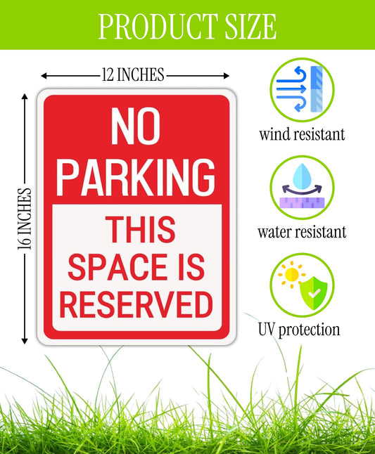 Set of 3 Double Sided 12x16 Inches No Parking This Space Is Reserved Sign with Metal Wire H-Stakes.Plastic Reserved Parking Indoor or Outdoor Sign Use