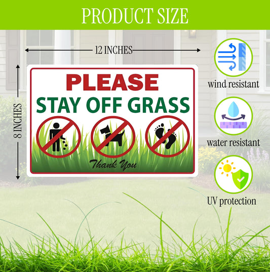 8x12 Inch 3X Double Sided Please Stay Off Grass Plastic Sign - No Dog Poop Signs for Yard outdoor - Pick Up After Your Dog Sign