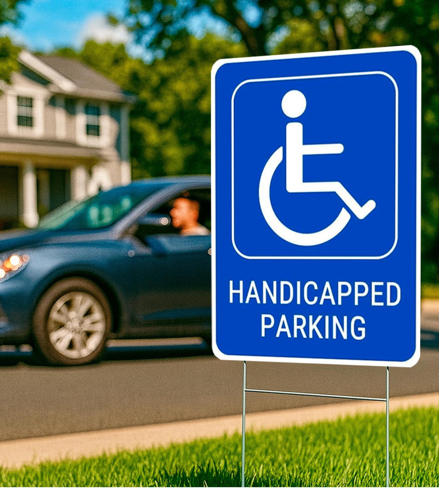 Set of 3 Handicapped Parking Sign with Metal Wire H-Stakes - Double Sided Plastic Reserved Parking Signs.12x16 Inches Yard for Handicapped Only Signs
