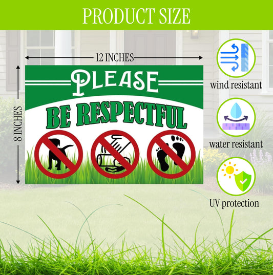 Pack of 3 Be Respectful Dog Plastic Sign 8x12 Inch Double Sided - No Dog Poop Signs for Yard - Pick Up After Your Pet Sign