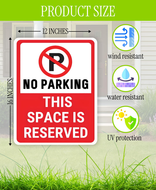 Set of 3 Double Sided 12x16 Inches No Parking This Space Is Reserved Sign with Metal Wire H-Stakes
