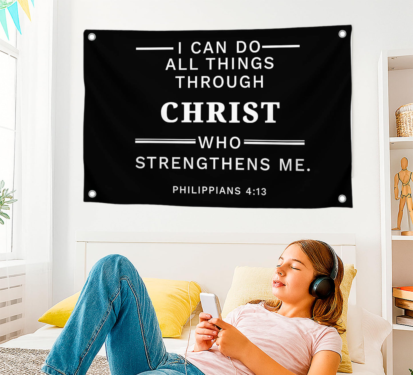 3x5 Ft Polyester Single Sided Flag I Can Do All Things Through Who Strengthens Me with 4 Grommets - Scripture Wall Banner - Inspirational Spiritual