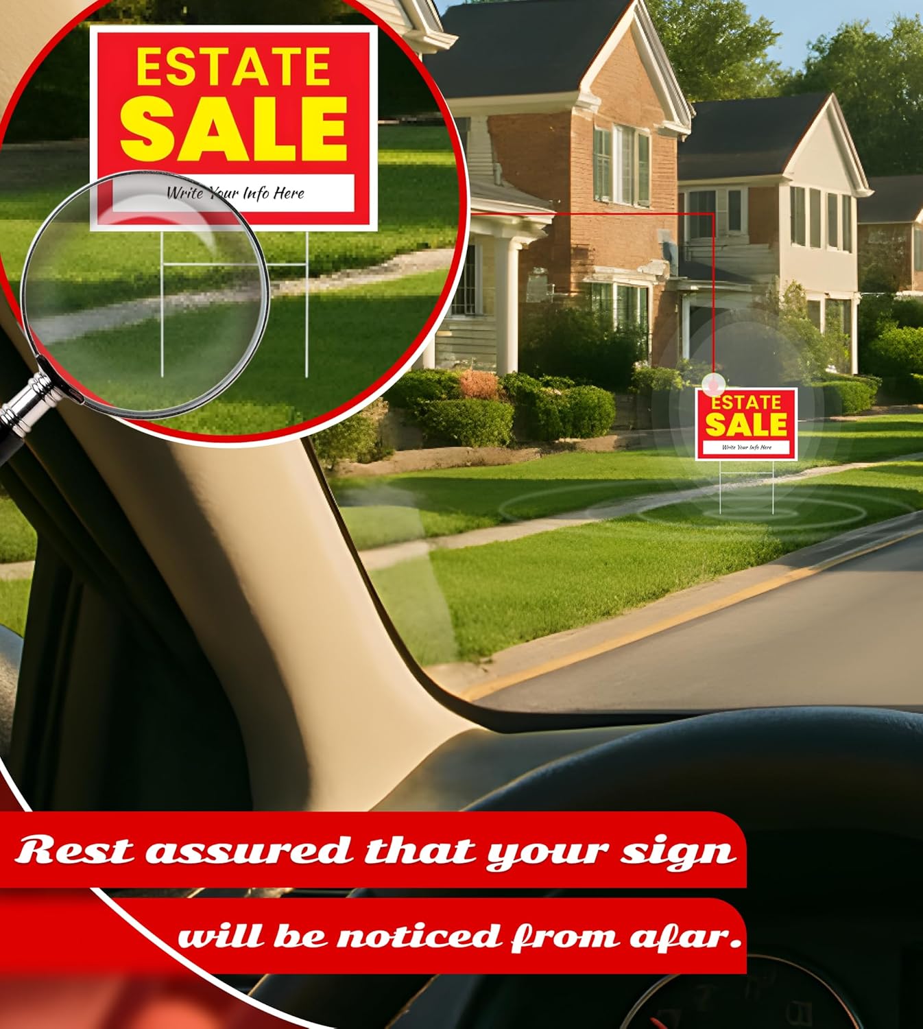 12x16 Inch 3X Double Sided Real Estate Sale Yard Sign - Estate Sale Arrows Plastic Signs with Metal H Stakes