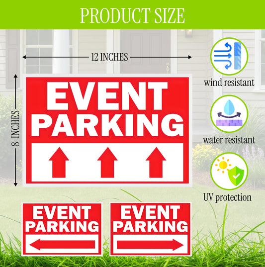 Double Sided Event Parking Sign with Metal H-Shaped Stakes - Post with Arrows Right Outdoor 12x8 Corrugated Plastic - Road Traffic Signs for Events