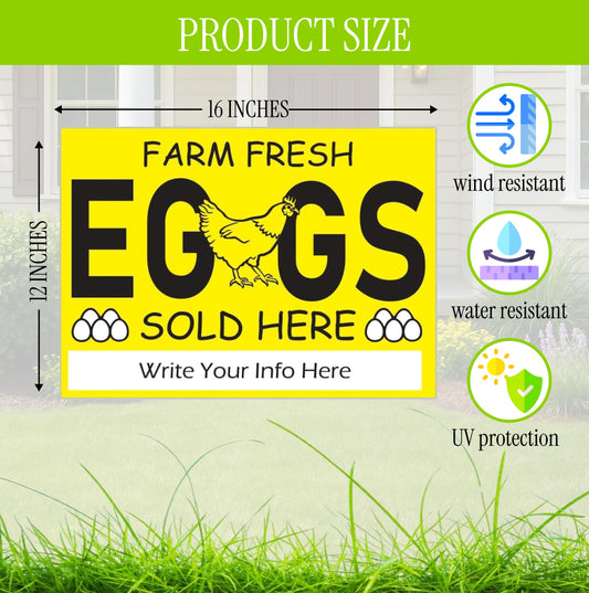 12x16 Inch 3X Double Sided Sign Farm Fresh Eggs Sold Here Yard Plastic Sign - Farm Fresh Eggs Sign With H-Stakes for Outdoor and Indoor