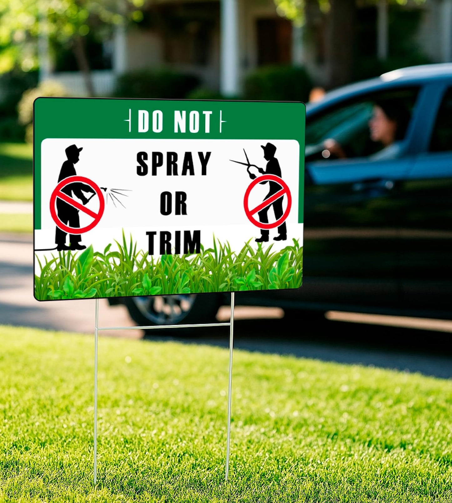 Set of 3 Double Sided Do Not Spray or Trim Sign with Metal Stake 12x8 Inches - Double Sided Plant Sign or Plastic Garden Plastics Garden Signs