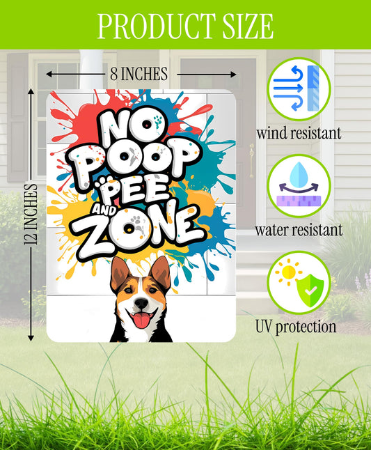 Set of 3 Double Sided 12x8 Inches Plastic Sign "No Poop and Pee Zone" With H-Stakes