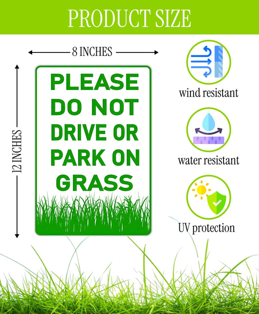 12х8 inch 3X Please Do Not Drive Or Park On Grass Double Sided Plastic Signs with Metal Wire H-Stakes