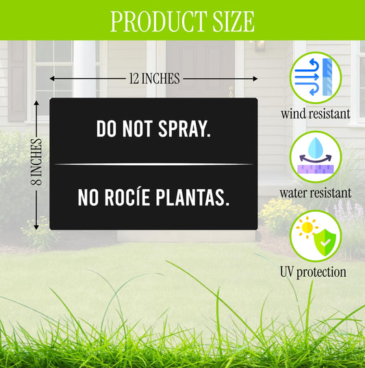 3 Pack 12x8 Inches Black Do Not Spray Plastic Sign with H-Metal Stakes - Double Sided Bilingual Plant Signs - Plastics Garden Signs for Outdoor
