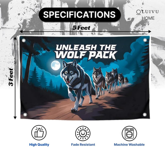 3x5 Feet Meme Wolf Pack Flag with Motivation Quote "Unleash the Wolf Pack" with Four Brass Grommets - Single Sided Great Flag