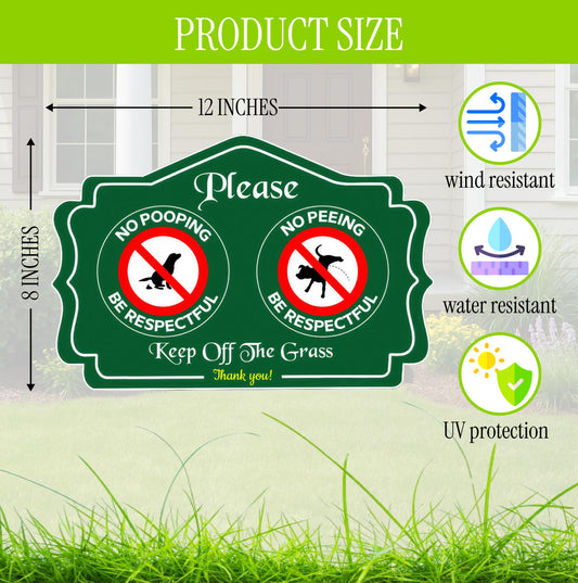 ULVEOL 3 Pack 12x8 Inch Please Pack Keep Off Grass, Thank You Sign with H Stake - No Peeing/Pooping Be Respectful Dog Signs
