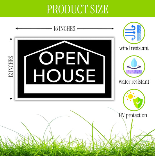 3X Open House Plastic Signs 12x16 Inch for Real Estate Agent for Sale Double Sided Sign with H Wire Stakes