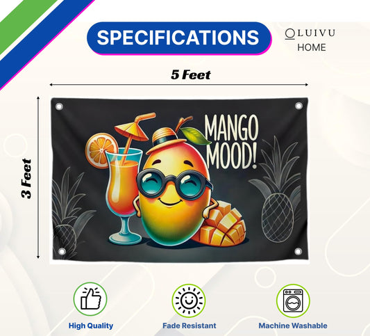 3x5 Feet Single Sided Flag with 4 Brass Grommets - Tropical Mango Mood Polyester Flags with Cocktail - Cool Bannner for Summer Party