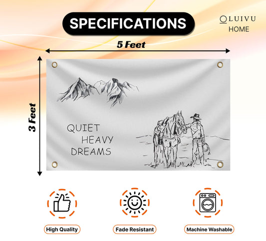 LUIVU 3X5 Ft Quiet Heavy Dreams Flag with Four Brass Grommets - Funny Flag Decoration for College Bedroom and Room - Wall Party Poster