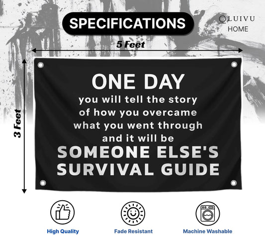 3x5 Ft Motivational Quote Black Polyester Flag One Day with Four Brass Grommets. Positive Quotes Posters for Men - Wall Decorations for Home or Office