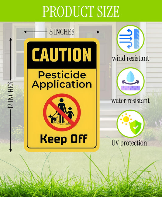 Set of 3 Double Sided 12x8 Inches Caution Application Keep Off Sign with Metal Stakes - Plastic Warning Yard Sign for Lawn Grass.