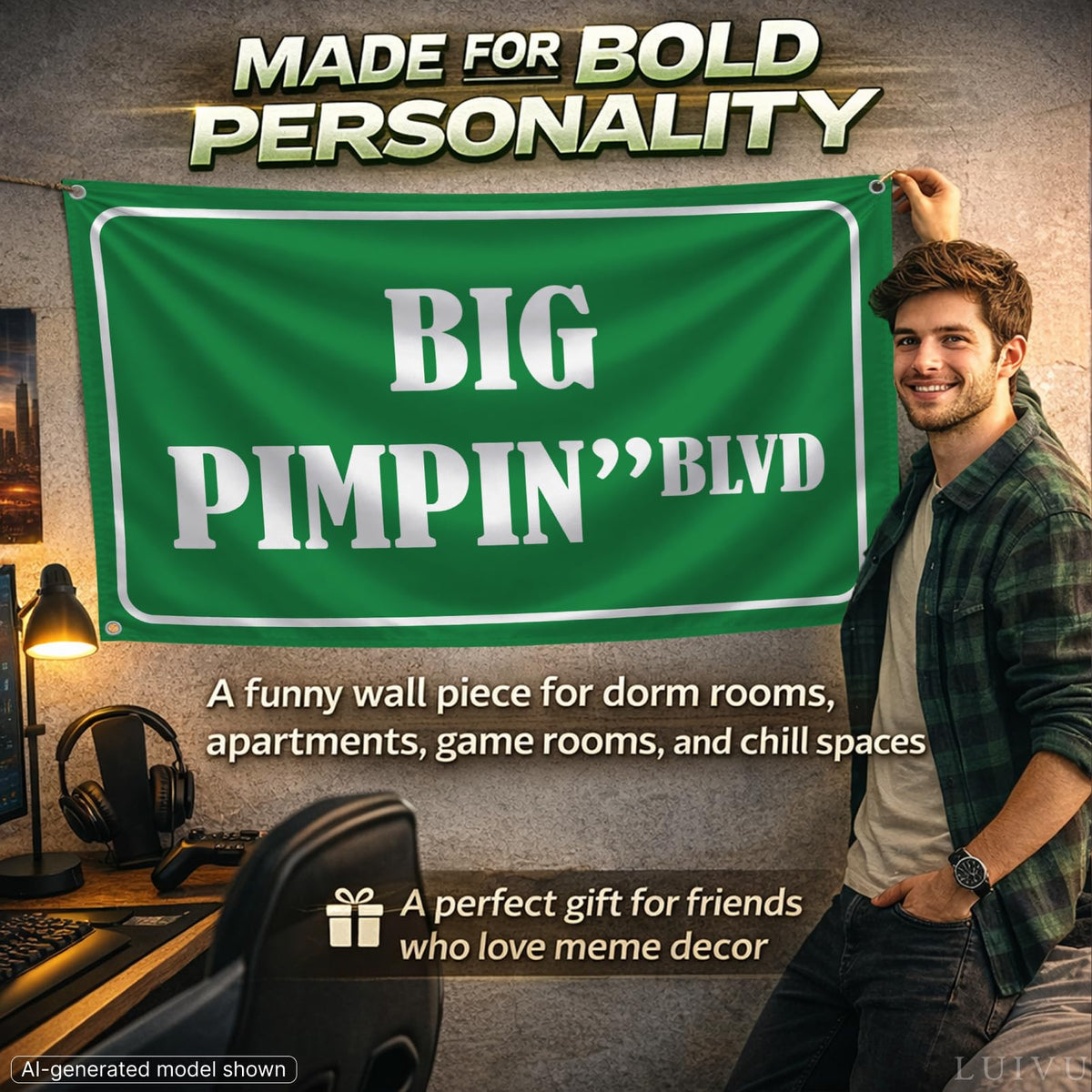 3x5 ft Big Pimpin' Blvd Funny Quote Flag – Dorm Wall Banner