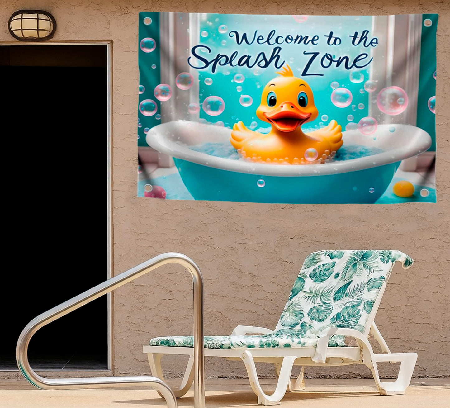 3x5 Feet Baby Duckling Polyester Flag Welcome To The Splash Zone with 4 Brass Grommets - Flag Duck with Shower for Wall Decoration